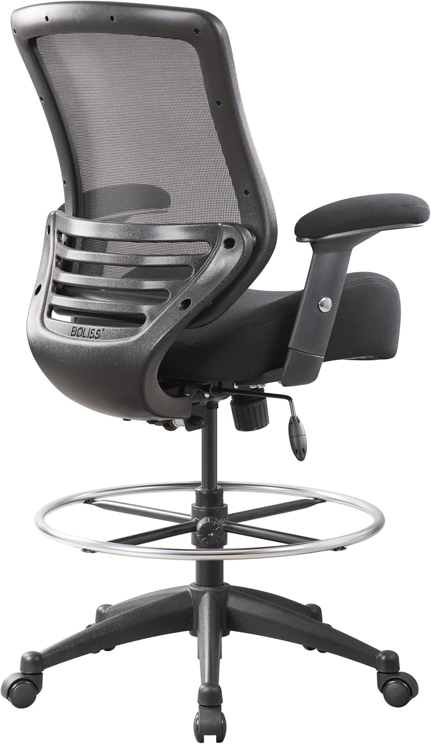 400Lbs Mesh Ergonomic Office Drafting Chair Big Adjustable Foot Ring Height Adjustable Armrest(Black)-0