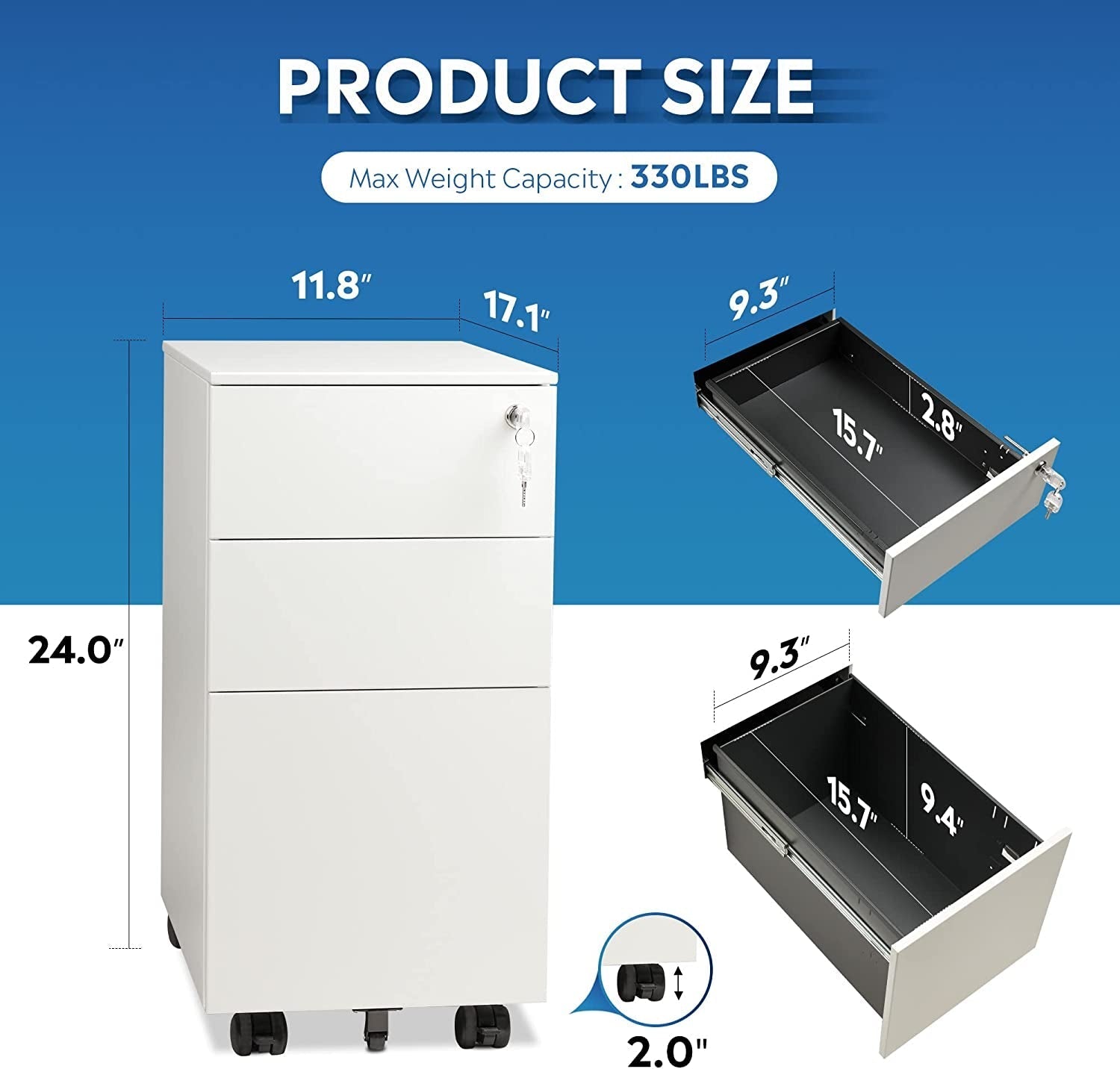 Slim White Mobile File Cabinet for Home Office-1