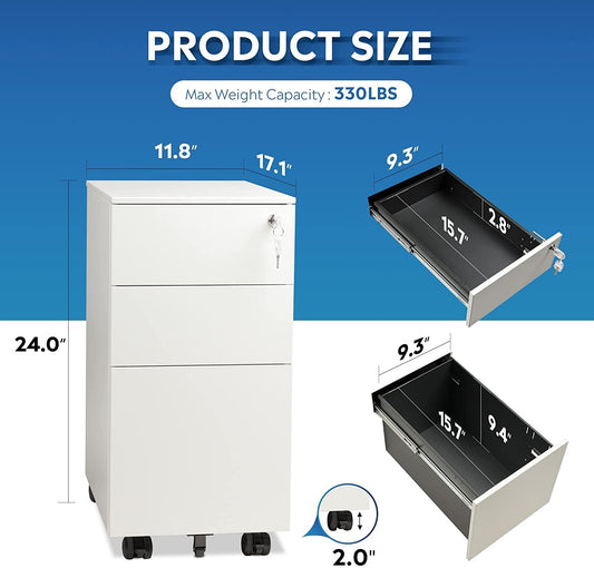 Slim White Mobile File Cabinet for Home Office-1