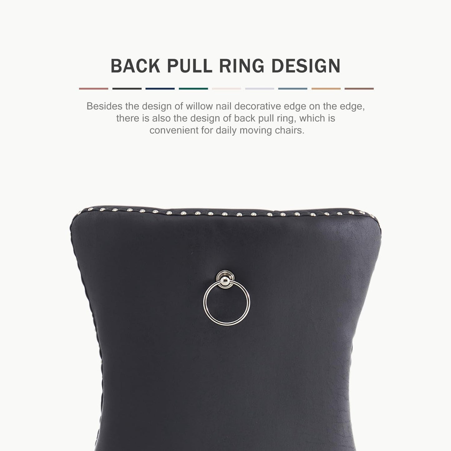 Leather Dining Chairs Set of 4, Upholstered Dining Chair with Nailhead Trim and Solid Wood Legs, Luxury Wingback Dining Side Chair for Living Room, Bedroom, Kitchen (Black)-4