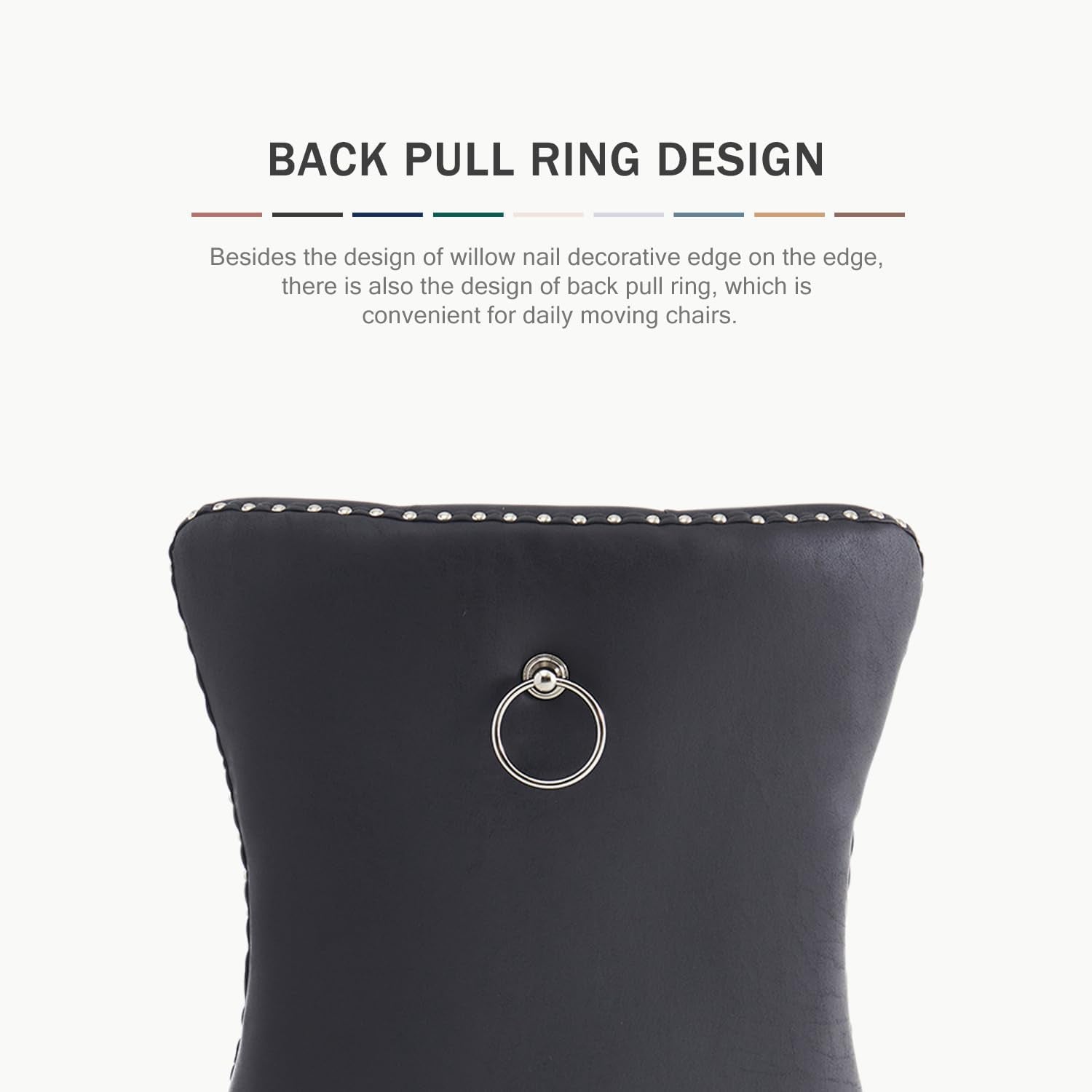 Leather Dining Chairs Set of 4, Upholstered Dining Chair with Nailhead Trim and Solid Wood Legs, Luxury Wingback Dining Side Chair for Living Room, Bedroom, Kitchen (Black)-4