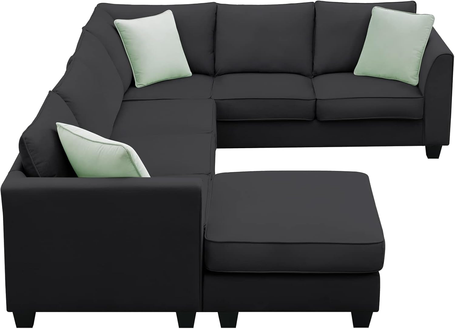 Large U Shaped Sectional Sofa with Removable Ottoman for Living Room, 7 Seats Modular Sofa with Wide Chaise Lounge & 3 Pillows, 112” Fabric Corner Couch Set for Large Space, Black-4