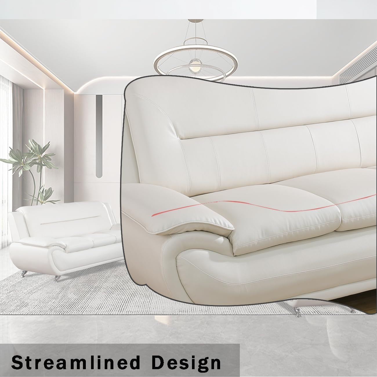 Leather 2 Piece Sofa Set, Sectional Couch, Modern Sofa for Living Room, Bedroom - B-Creamy White-3