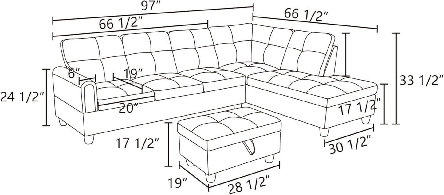 L Shaped Sectional Sofa with Ottoman, Modern Couches for Living Room, Microfiber Facing, Bedroom, Office-1
