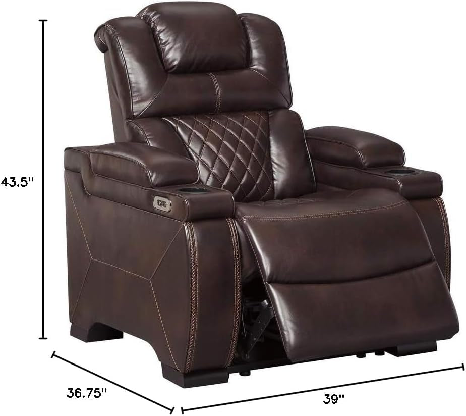Warnerton Faux Leather Power Recliner with Adjustable Headrest, Brown-2