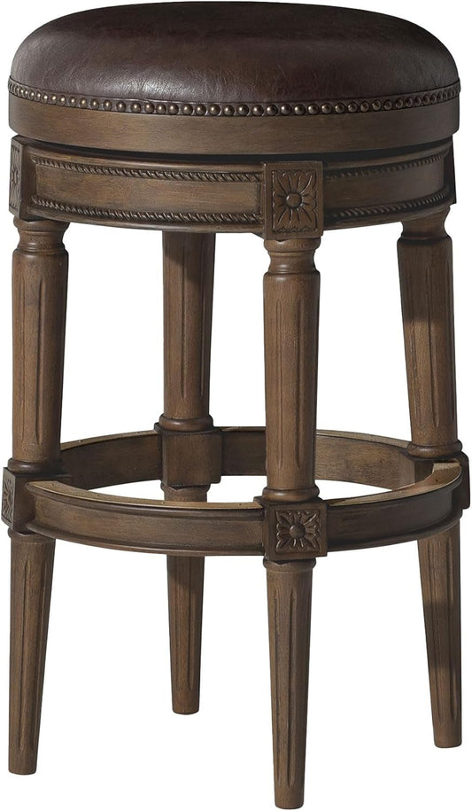 Pullman 31 Inch Tall Bar Height Upholstered Backless Barstool in Walnut Finish with Marksman Saddle Vegan Leather Cushion Seat-0