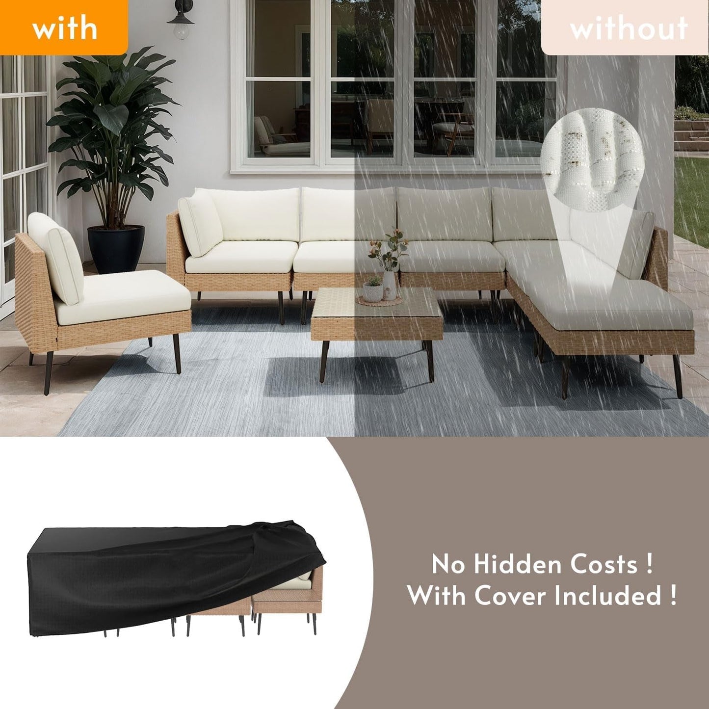 Outdoor Patio Sectional Furniture Set, 8 Piece Wicker Conversation Patio Furniture Wtih Extra Waterproof Cover and Thick Cushions for Garden, Backyard-1