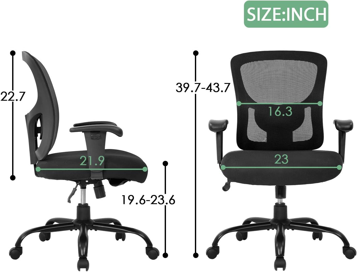 Big and Tall Office Chair 500Lbs Desk Chair Mesh Computer Chair with Lumbar Support Wide Seat High Back Task Executive Ergonomic Chair for Home Office (Black)-2