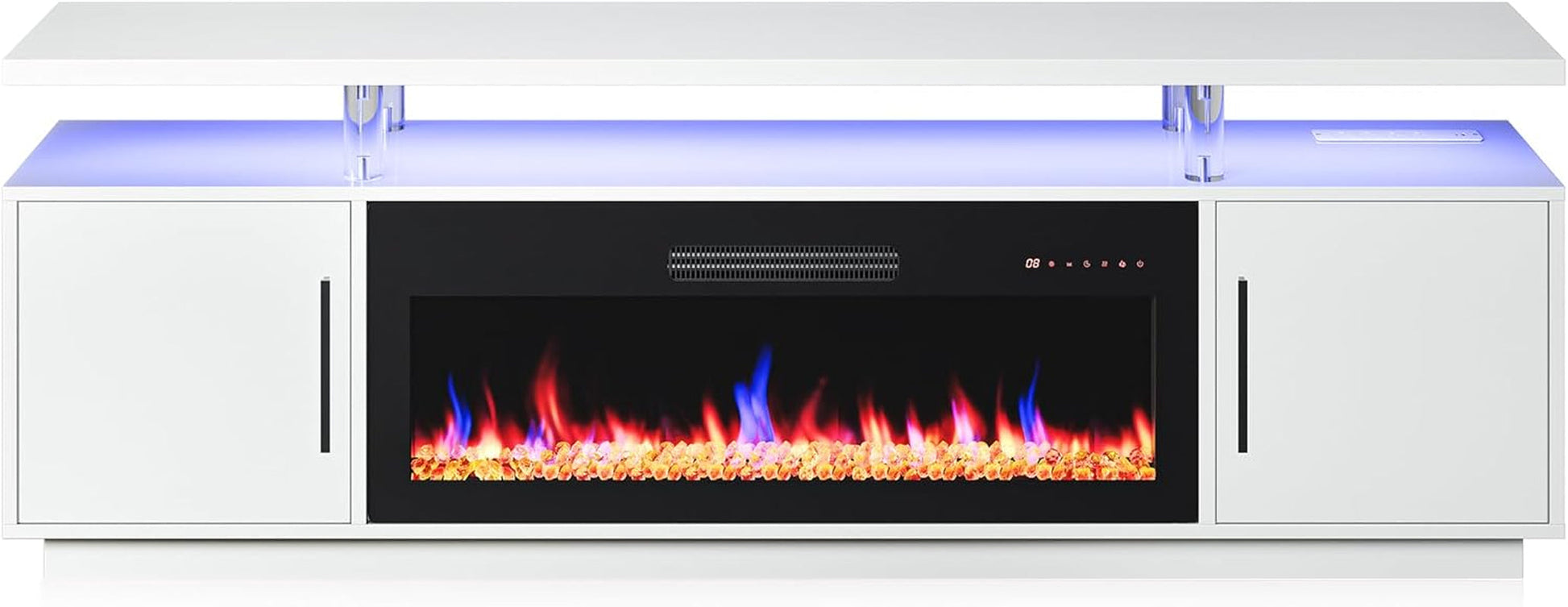 79" TV Stand for Tvs up to 85", LED Light Entertainment Center with 42" Electric Fireplace Heater, Storage Cabinet with USB AC Outlet, Media Console Table for Living Room - Avenue (White)-0