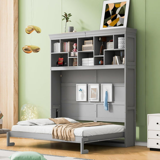 Queen Size Murphy Bed with USB and Top Shelves-0