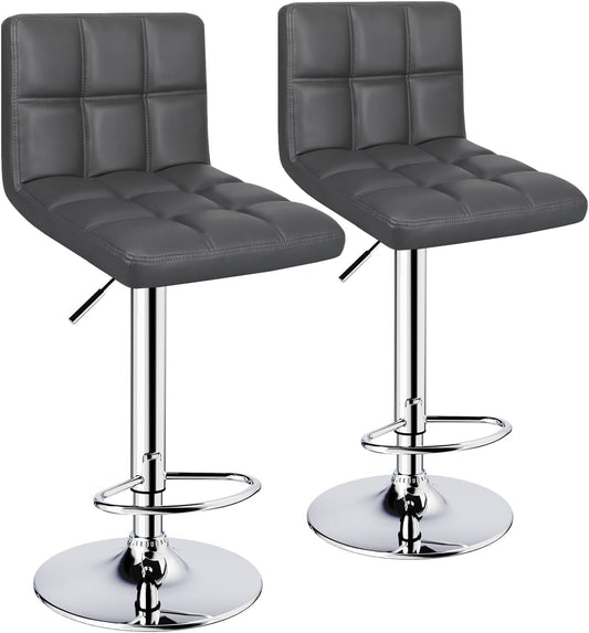 Grey Adjustable Swivel Bar Stools (Set of 2)-1