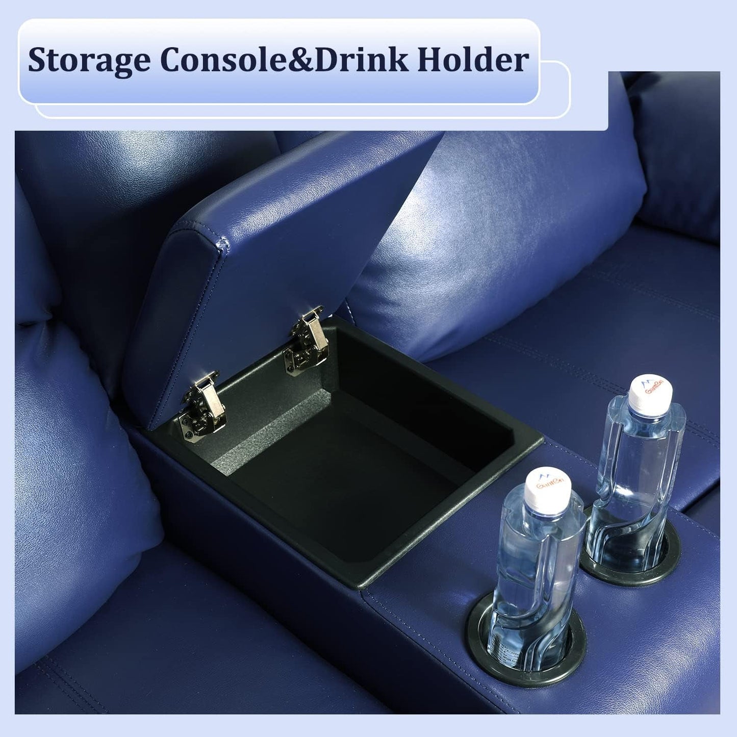 Leather Recliner Sofa Set, Living Room Furniture Set, Leather Reclining Sofa Recliner Couch for Office Home (Sofa+Loveseat+Chair, Blue)-4