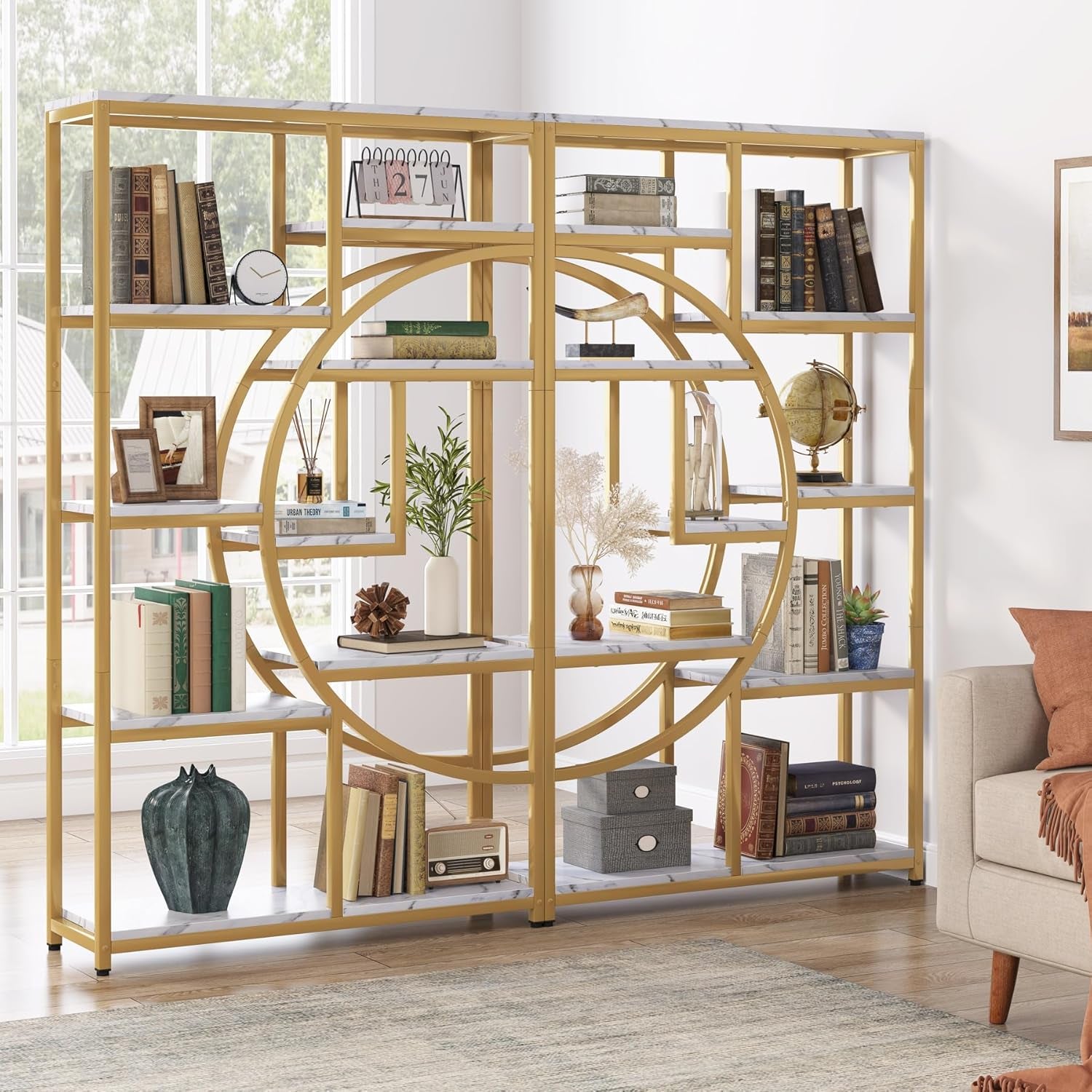 Bookshelf Industrial 5 Tier Etagere Bookcase, Freestanding Tall Bookshelves Display Shelf Storage Organizer with 9-Open Storage Shelf for Living Room, Bedroom-4