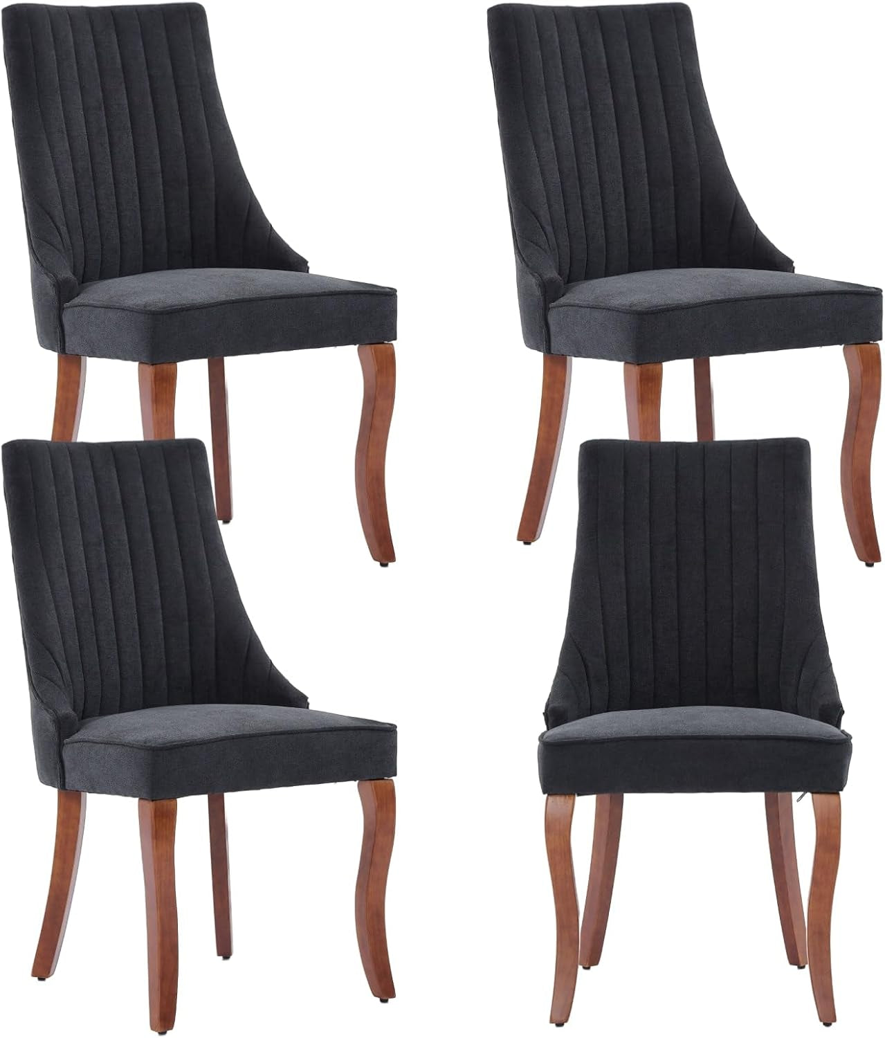 Velvet Dining Chairs Set of 4,Comfy Fabric Upholstered Accent Chairs for Kitchen Living Room,Channel Tufted Dining Room Chairs with Curved Solid Wood Legs(Black)-0