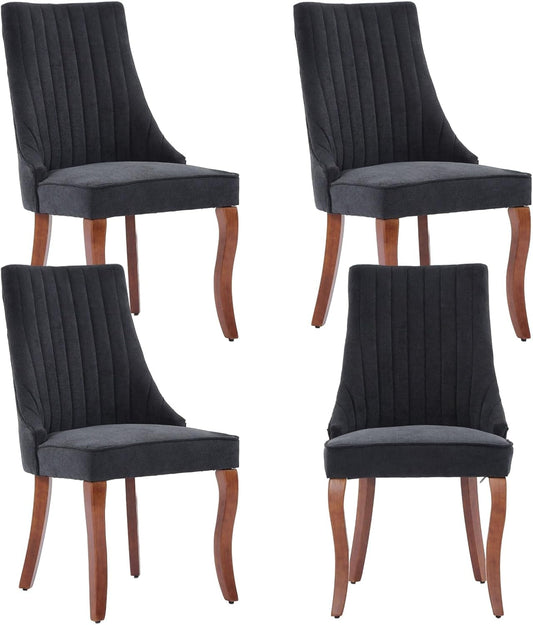 Velvet Dining Chairs Set of 4,Comfy Fabric Upholstered Accent Chairs for Kitchen Living Room,Channel Tufted Dining Room Chairs with Curved Solid Wood Legs(Black)-0