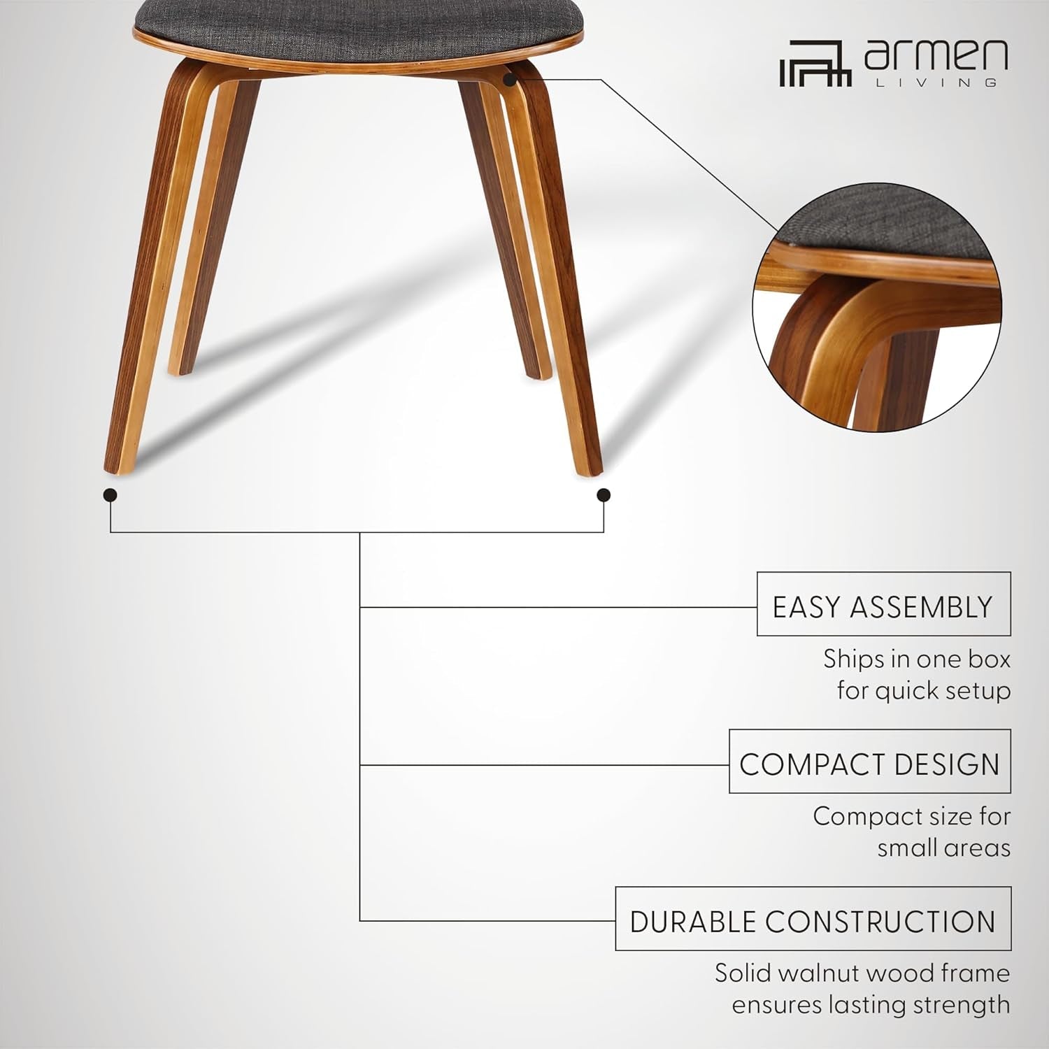 Jaguar Dining Chair in Charcoal Fabric and Walnut Wood Finish,Charcoal/Walnut Finish 20D X 18W X 29H In-3