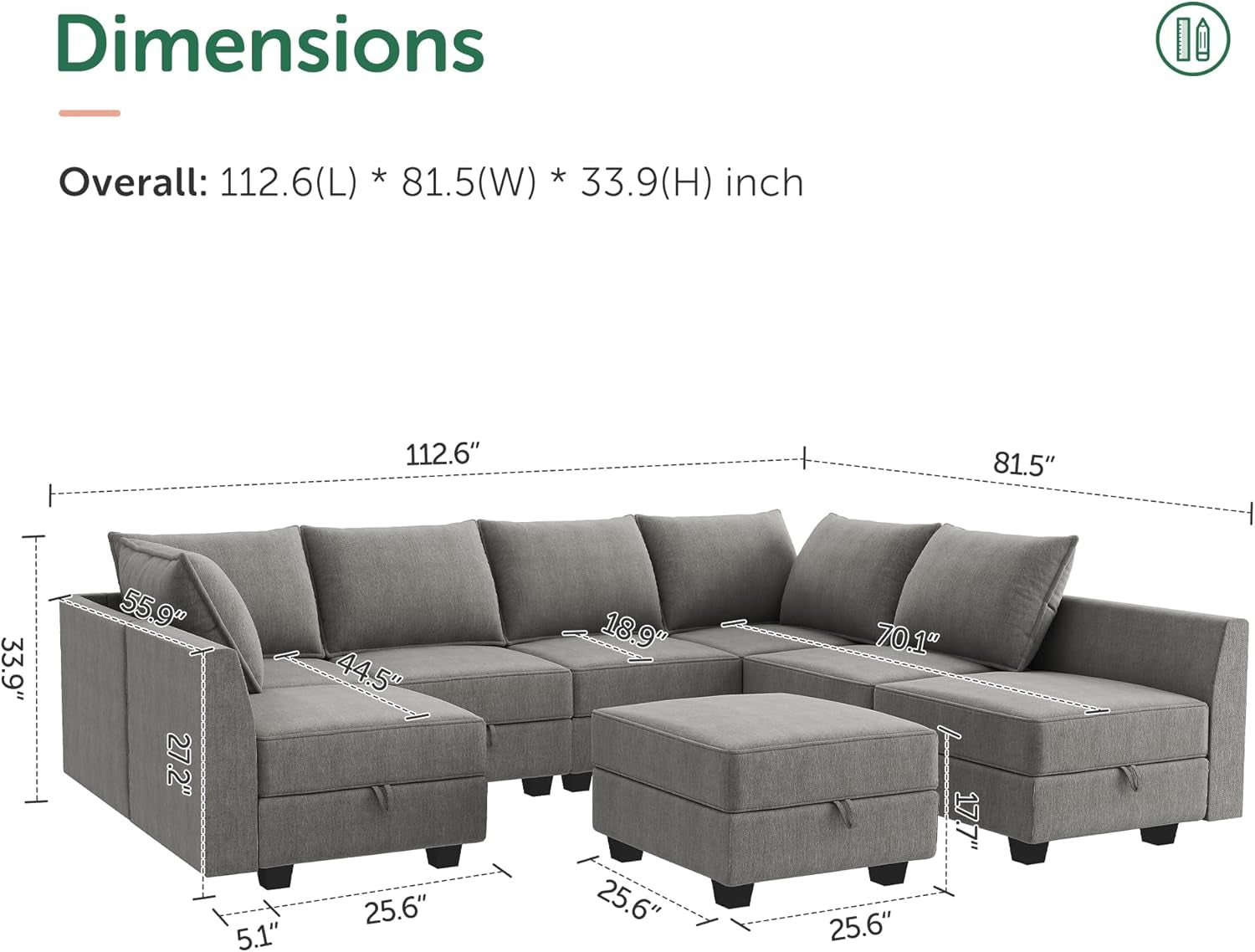 Oversized Modular U-Shaped Sectional Sofa with Storage-2