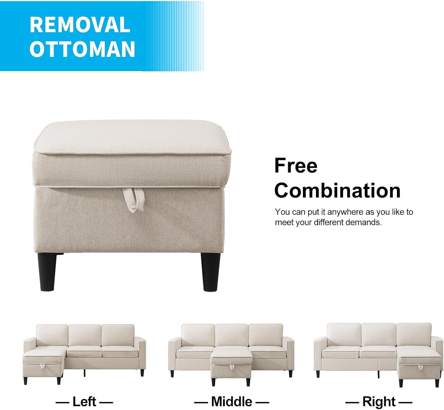 2 Piece Sofa Set, Sofa and Loveseat Sets for Living Room, L Shape Sectional Sofa with Chaise, 3 Seater Convertible Sectional Sofa Couch for Apartment-4