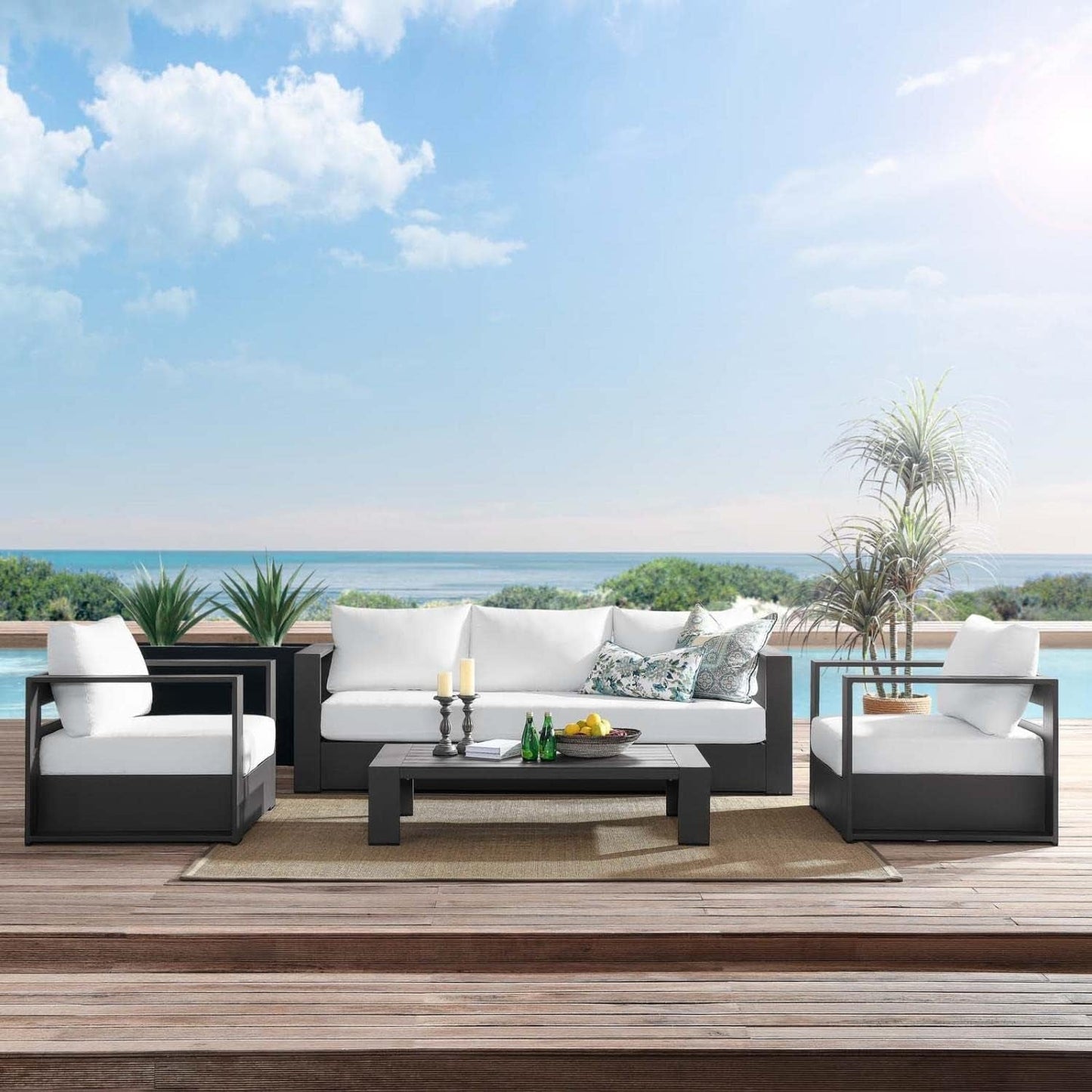 Tahoe Aluminum 4-Piece Outdoor Patio Set in Gray White-1