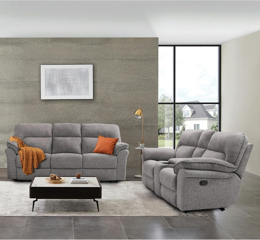 Lerona Fabric 2-Piece Recliner Sofa Set with Pillow Top Arms, Loveseat Console and Cupholders & Wireless Charging for Living Room, Bedroom, Office, Light Gray-1