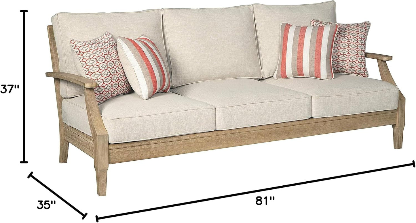 Clare View Coastal Outdoor Patio Eucalyptus Sofa with Cushions, Beige-2