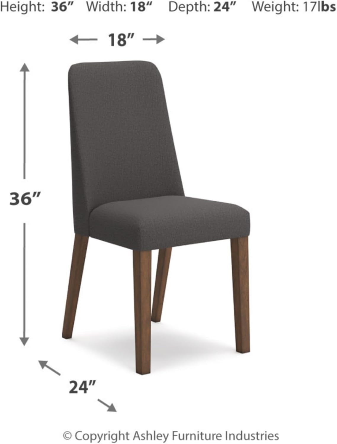 Lyncott Contemporary Dining Room Upholstered Side Chair with Foam Cushion, Set of 2, Dark Gray & Brown-2