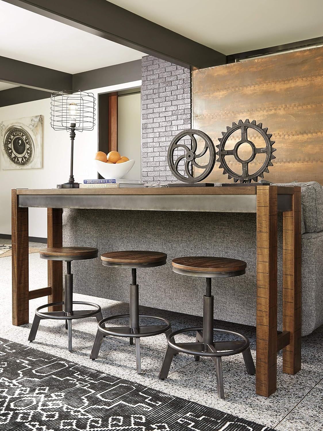 Torjin Industrial 24" Adjustable Height Barstool, 2 Count, Brown-3