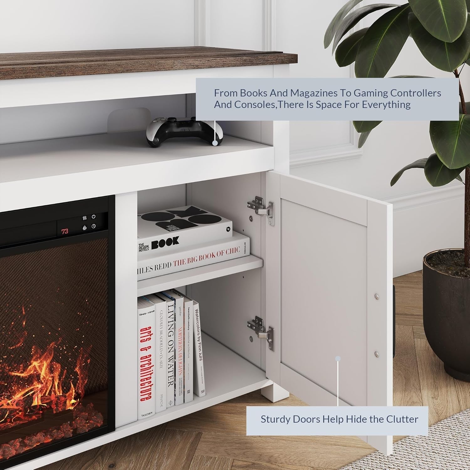 58" White Farmhouse Fireplace TV Stand for 65" TV-2