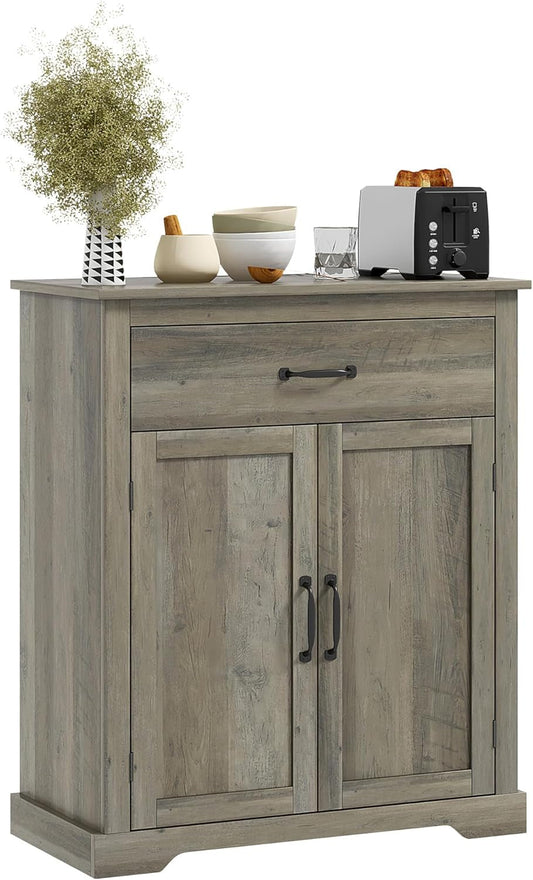 Gray Farmhouse Sideboard Buffet Cabinet with Drawer Shelf-1