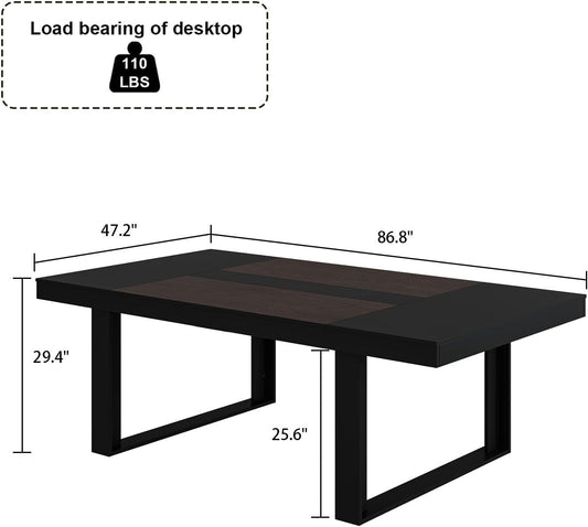 Dining Table for 8-10 People, 86.6-Inch Rectangular Wood Kitchen Table with Thicken Tabletop, Office Conference Room Table, Dining Room Living Room Table, Brown & Black-1
