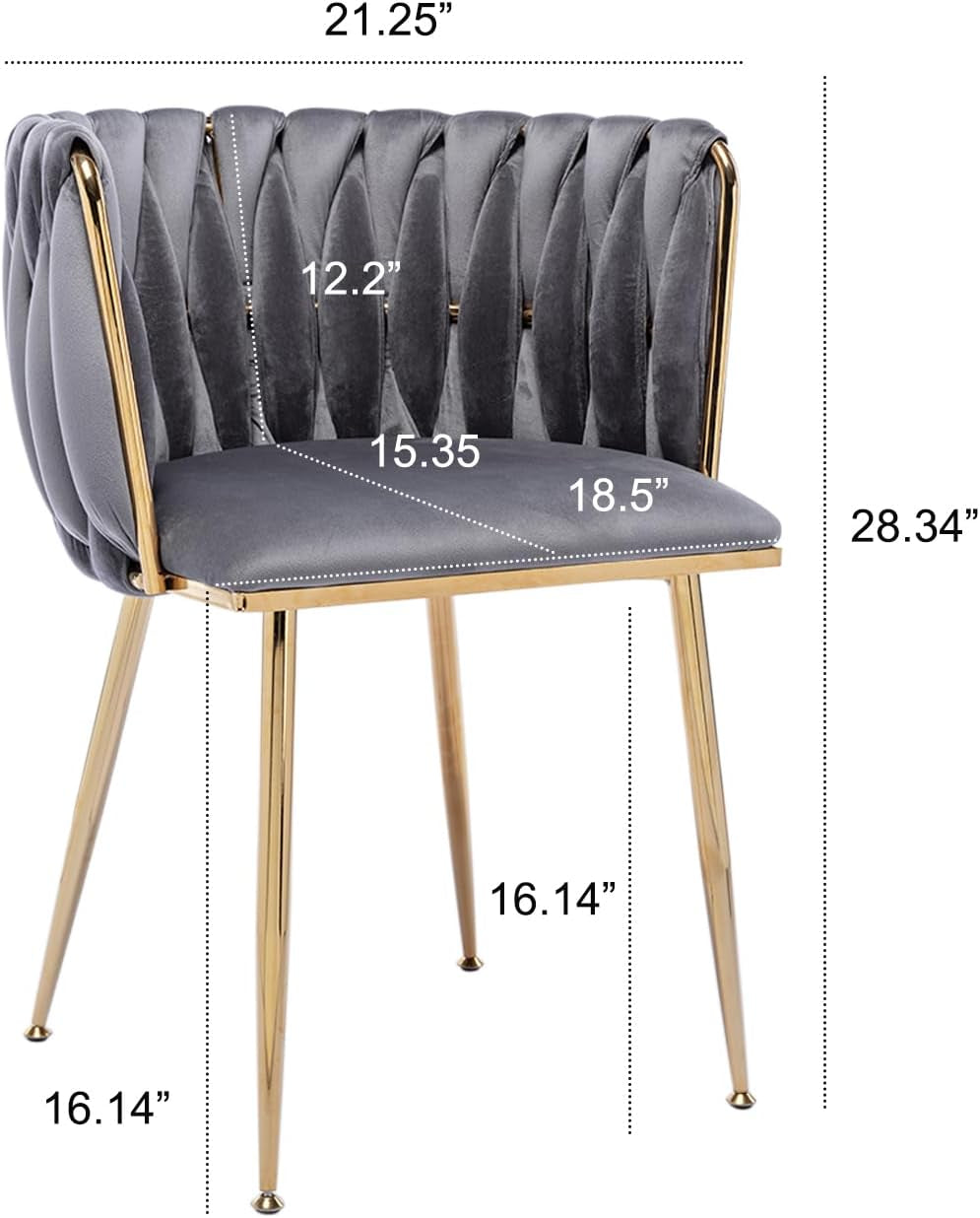 Velvet Dining Chairs Set of 4, Modern Dining Chair with Gold Metal Legs, Luxury Tufted Dining Chairs for Living Room, Bedroom, Kitchen (Grey)-2