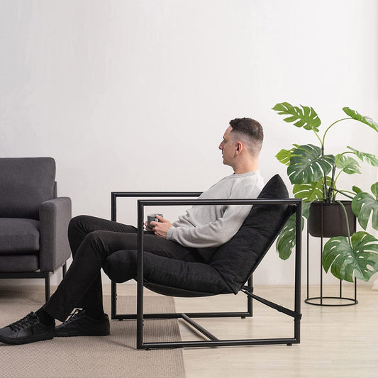 Navy Metal Armchair with Shredded Foam Cushioning-0