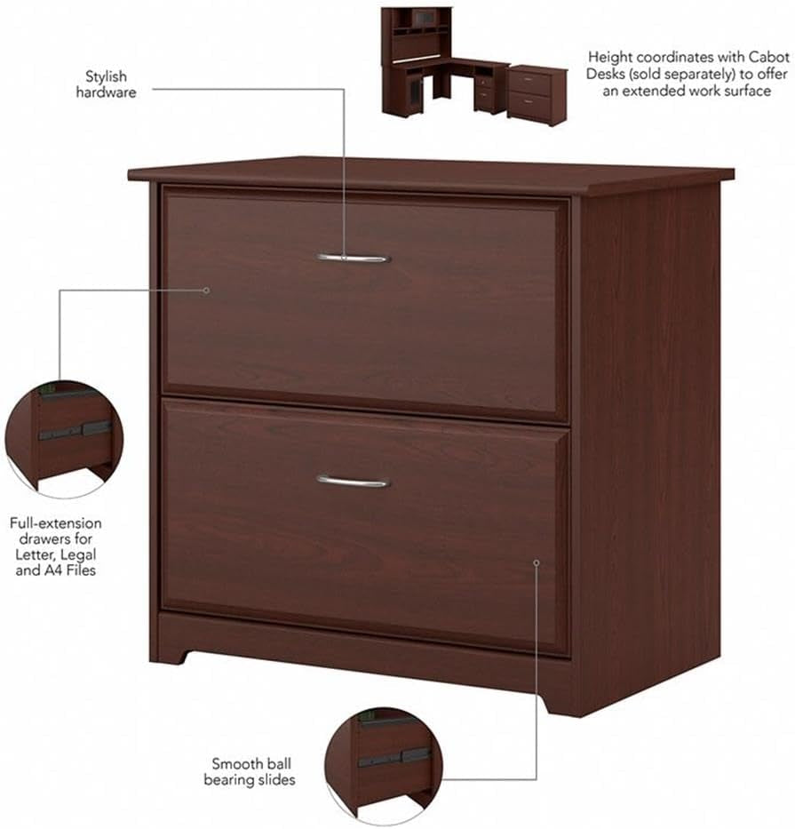 Bush Furniture Cabot 2 Drawer Lateral File Cabinet in Harvest Cherry, Home Office Chest for Letter, Legal, and A4-Size Document Storage-3