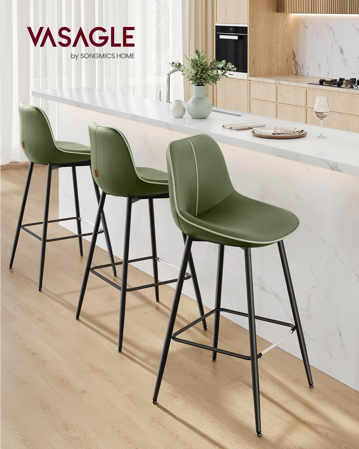 Green Leather Bar Stools with Back (Set 2)-3