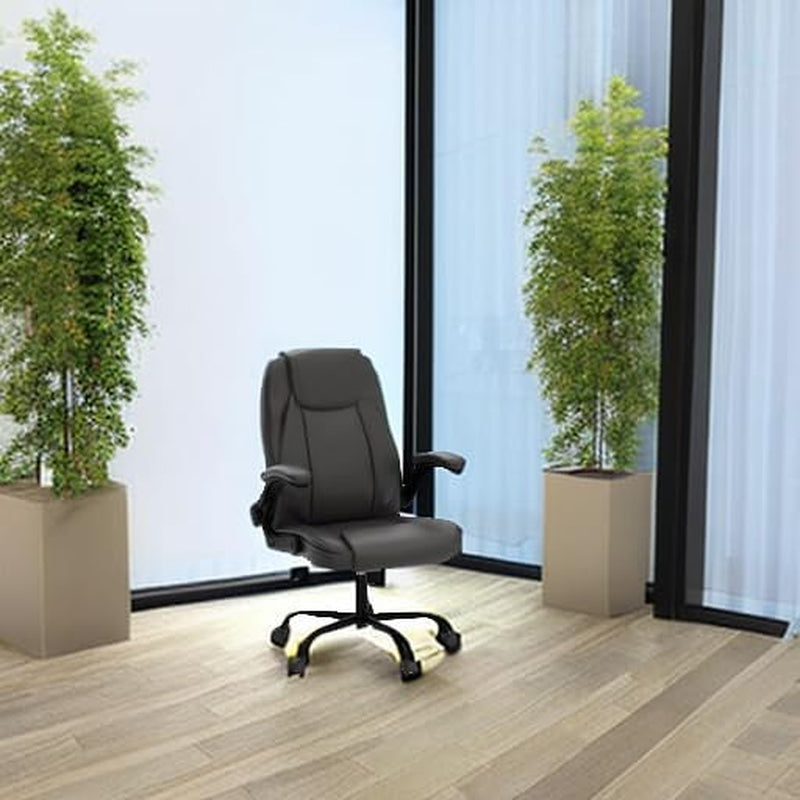 Ergonomic Office Chair PU Leather Executive Chair Padded Flip up Armrest Computer Chair Adjustable Height High Back Lumbar Support Wheels Swivel for Gaming Desk Chair (Brown)-1