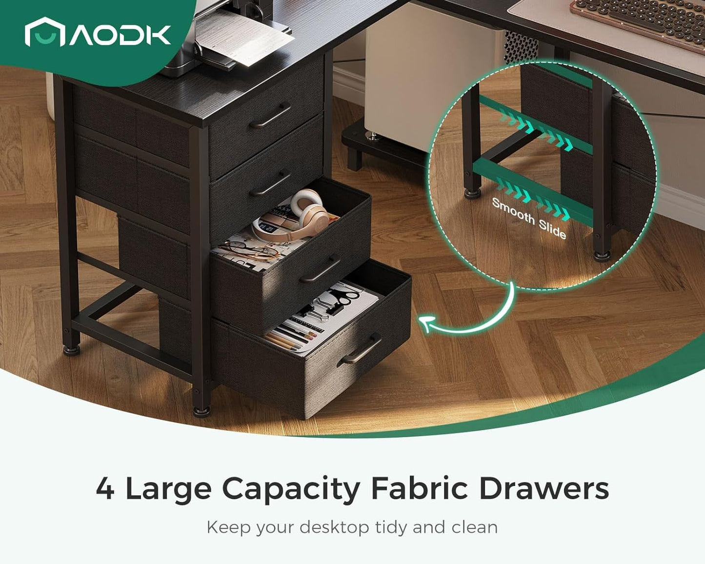 L Shaped Gaming Desk with 4 Drawers, 53" Reversible Home Office Desks with Power Outlets, L Shaped Computer Desk with USB Charging Port and Host Stand, Corner Desk, Easy to Assemble, Black-3