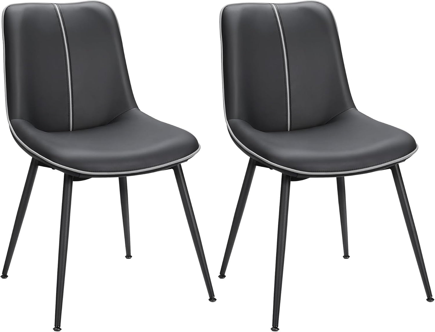 Leather Dining Chairs Set of 2, Comfortable Upholstered Seat Dining Room Chairs with Swivel Leveling Feet, Curved Backrest Kitchen Chair for Living, Restaurant, Easy Assemble, Ink Black-0