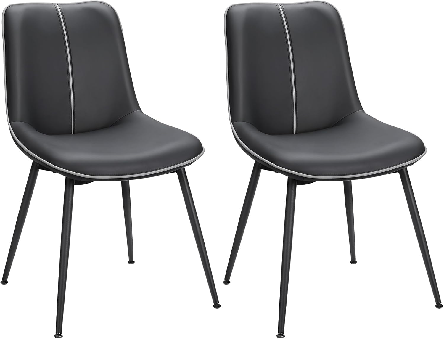 Leather Dining Chairs Set of 2, Comfortable Upholstered Seat Dining Room Chairs with Swivel Leveling Feet, Curved Backrest Kitchen Chair for Living, Restaurant, Easy Assemble, Ink Black-0