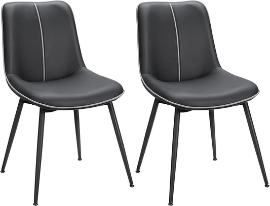 Leather Dining Chairs Set of 2, Comfortable Upholstered Seat Dining Room Chairs with Swivel Leveling Feet, Curved Backrest Kitchen Chair for Living, Restaurant, Easy Assemble, Ink Black-0