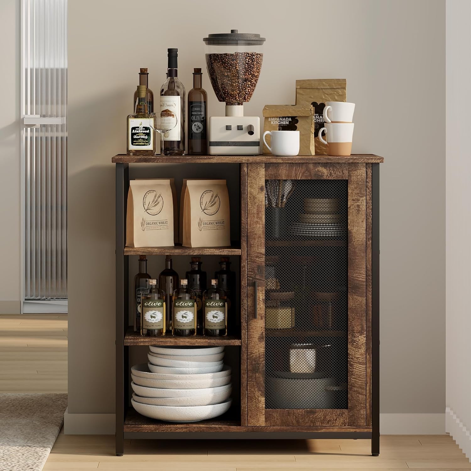 Mini Coffee Bar Cabinet Small Kitchen Buffet Farmhouse-2