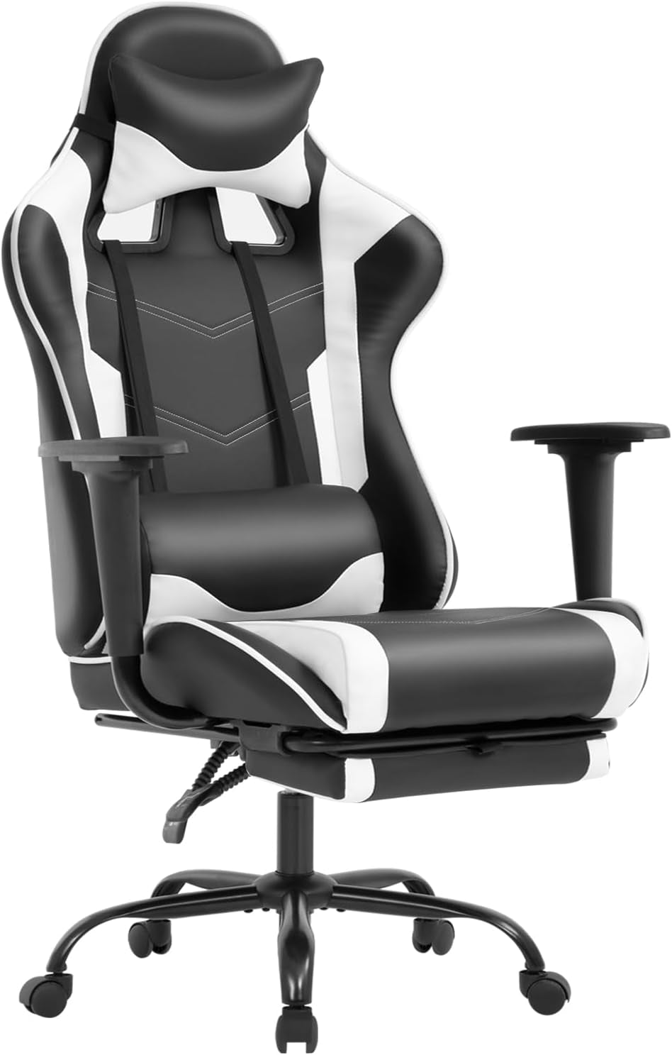 Ergonomic Office, PC Gaming Chair Cheap Desk Chair Executive PU Leather Computer Chair Lumbar Support with Footrest Modern Task Rolling Swivel Chair for Women, Men(White)-0