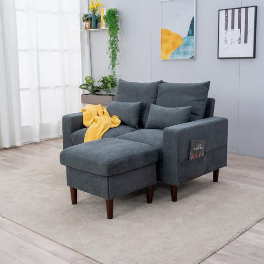 Modern Sofa Set 2 3 Seater with Footstool Sofa Suite Convertible Sectional Furniture for Living Room (Grey, 2 Seater with Footstool)-1