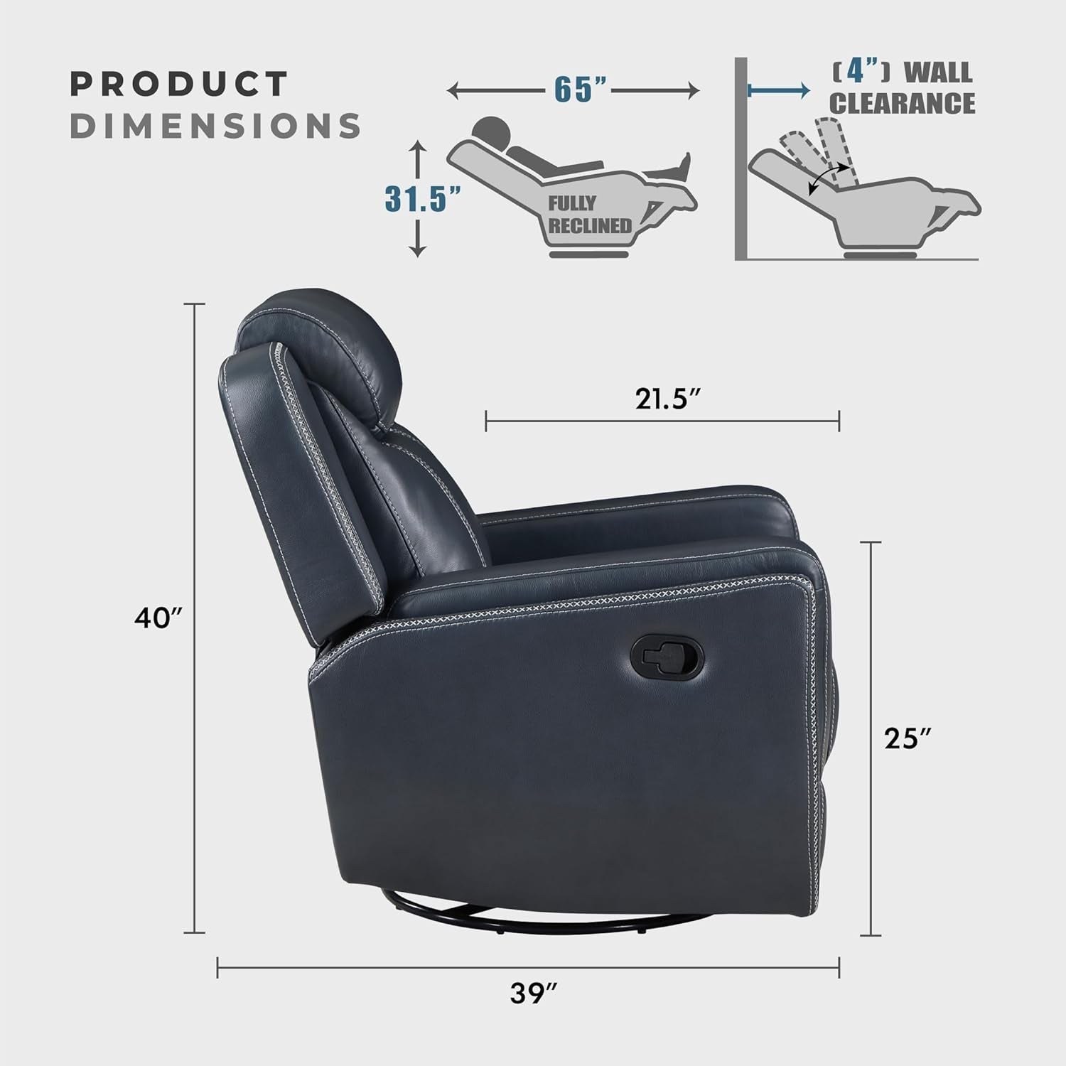 Recliner Living Room Set, Home Theater Seating, Manual Faux Leather Upholstery Recliner Sofas, RV Couch Including Double Recliner Sofa and Loveseat, 2-Piece Set, Blue-1