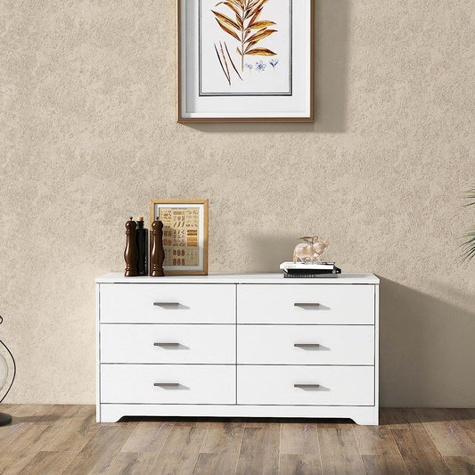 White Wooden 6-Drawer Bedroom Dresser-0