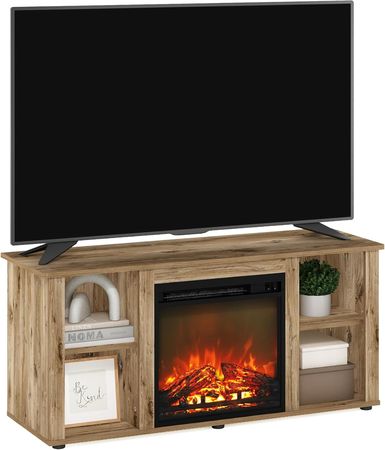 Jensen Entertainment Center TV Stand with Fireplace for TV up to 55 Inch, Flagstaff Oak-4