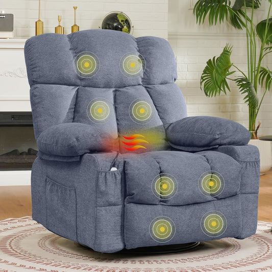 XRC3 Rocker Recliner Chair for Adults W/Massage & Heat, 360° Swivel Recliner Chair W/Cup Holders, USB Port, Manual Glider Rocking Chair for Living Room Nusery, Blue-0