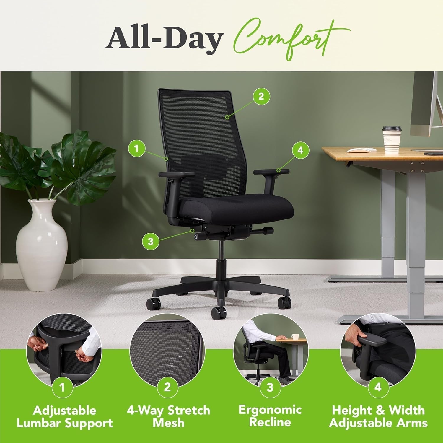 Ignition 2.0 Ergonomic Office Chair- Tilt Recline and Swivel Wheels, Home Desk Chairs, Executive, Comfortable for Long Hours & Task Work-3