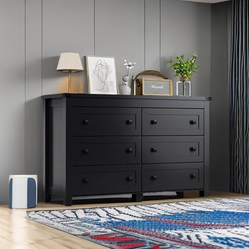 Black Dresser for Bedroom with 6 Drawers, Modern Chest of Drawers, Wood Dressers Bedroom Furniture Wide Storage Drawers Dressers Organizer for Closet, Living Room, Hallway-4