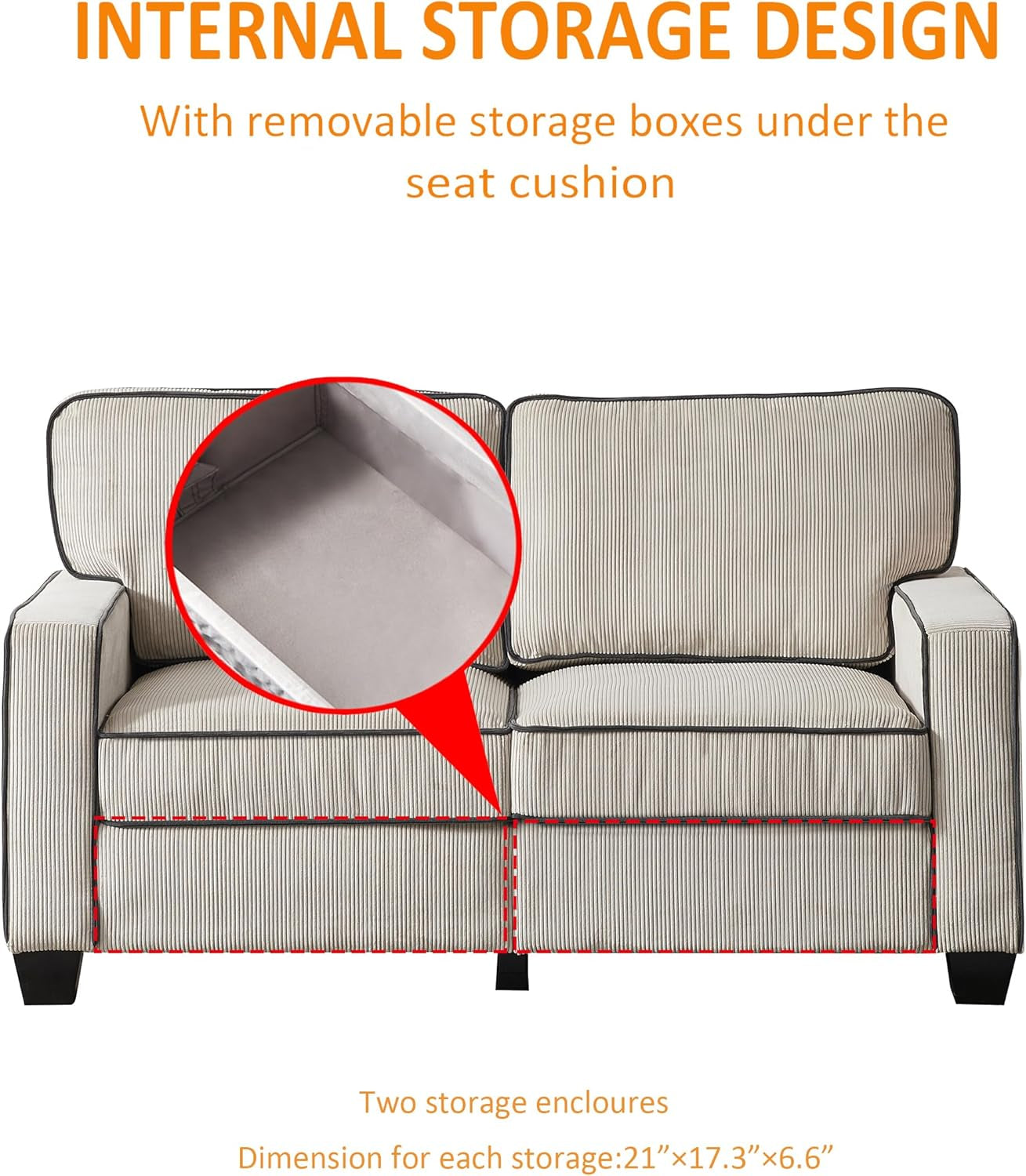 2 Piece Sofa Set，Living Room Furniture Set with Storage & Solid Wood Legs, Corduroy Fabric Upholstered Sofa Set 3-Seat Sofa and Loveseat for Living Room, Bedroom, Apartment-3