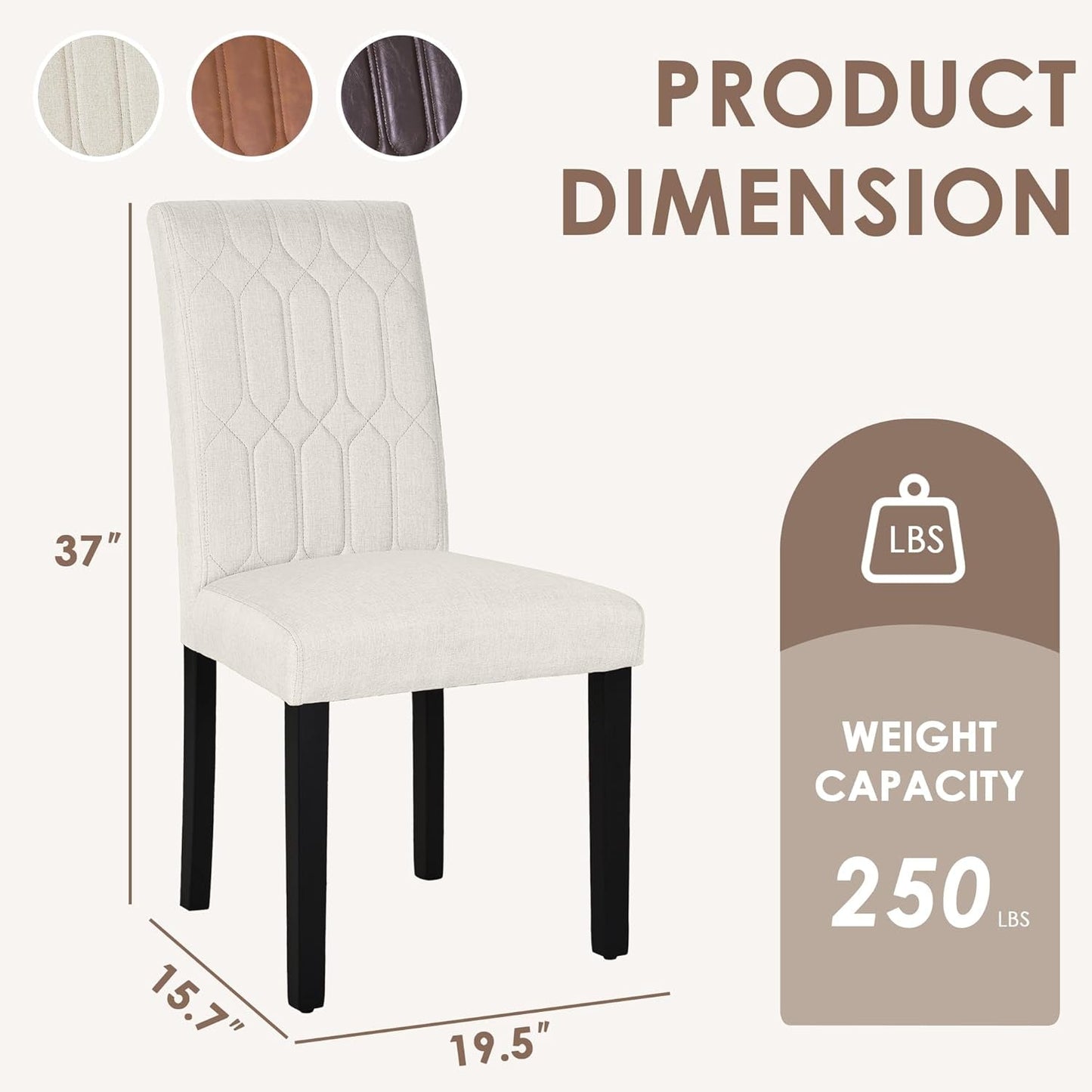 Upholstered Dining Chairs Set of 6, Modern PU Leather Accent Parsons, Solid Wood Legs W/Rubber Footpads, for Living Room Kitchen, Beige-2